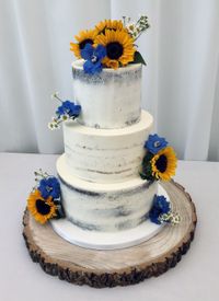 3 Tier Semi Naked with Sunflowers