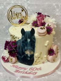 Horse with Fresh Flower and Macarons Buttercream finish