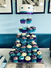 Teal and Purple cupcake tower